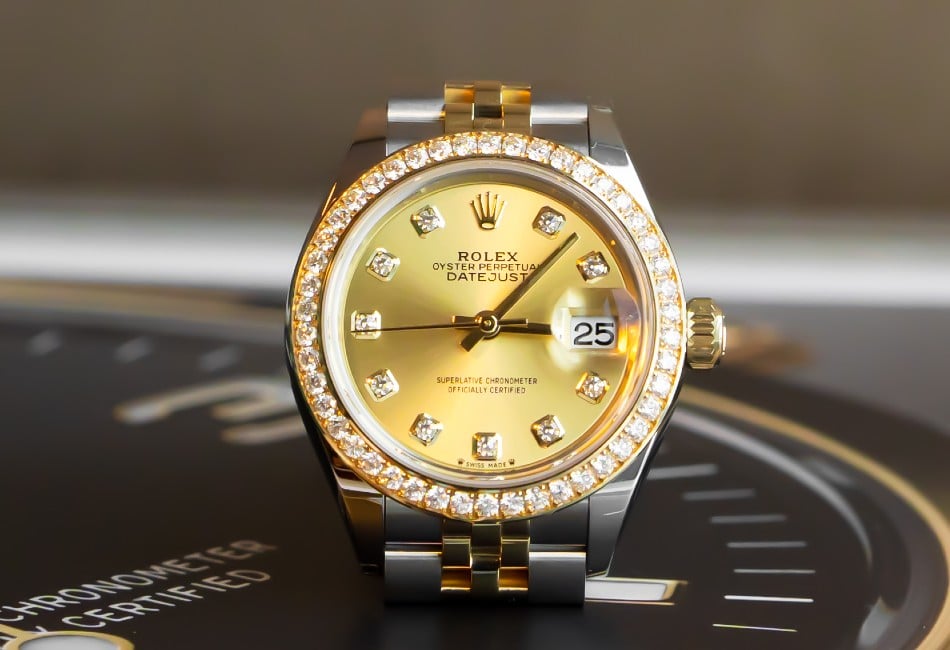 Rolex Lady-Datejust 28 Oystersteel And Yellow Gold Champagne Diamond Set Dial