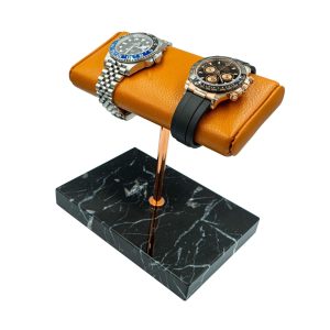 beige and black watch stand double