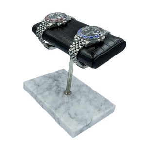 watch stand double black leather